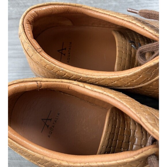 Aquatalia Alaric Basketweave Woven Leather Lace Up Sneakers Size 11 Mens Tan - Picture 3 of 9